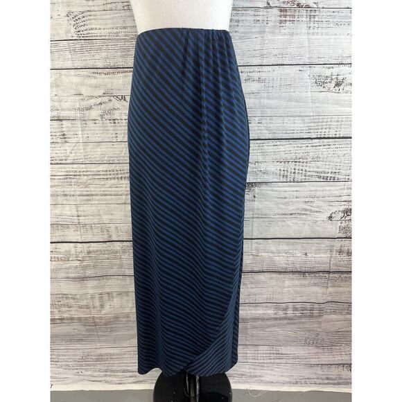 Lane Bryant Skirt size 14 16 Black Blue Striped Slinky Long Faux Wrap Modest - Picture 2 of 13